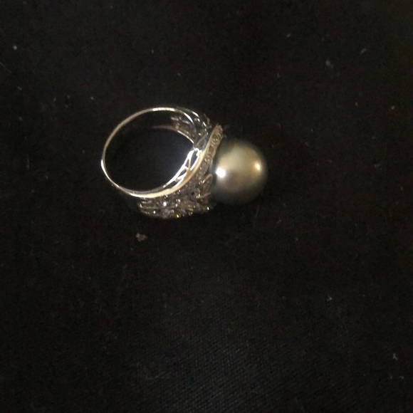 18 k perfect round shape south seas pearl approx 11 or 12 mm gray pearl diamonds - Picture 3 of 6